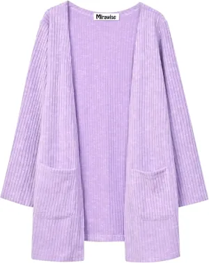 Mirawise Girls Front Open Long Sleeve Knit Cardigan Sweater with Pockets 6-13 Years