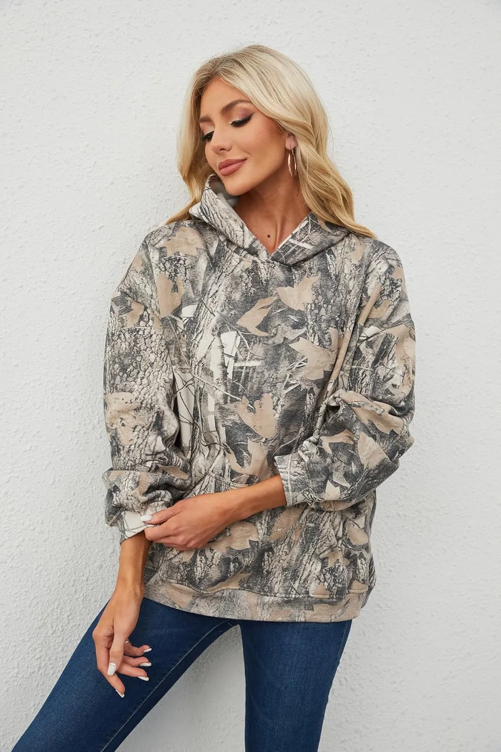 MISSACTIVER Camo Oversized Hoodies For Women Men Long Sleeve Fleece Hooded Sweatshirt Drop Shoulder Pullover With Pocket