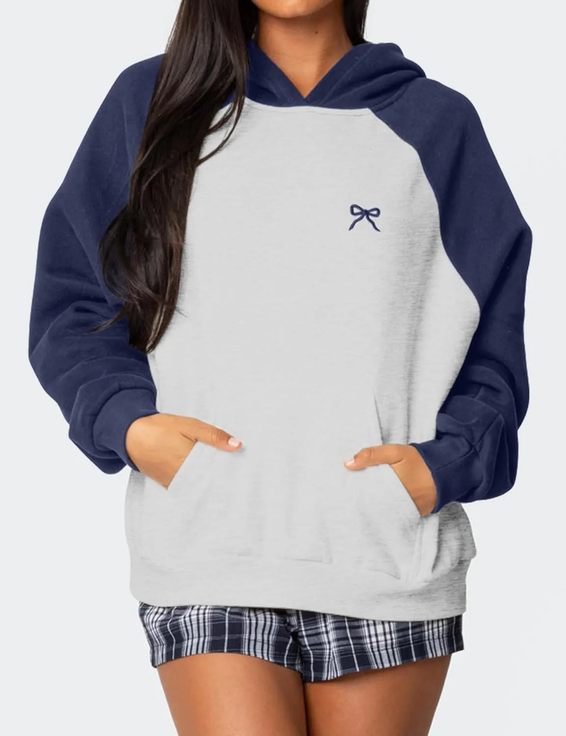 MISSACTIVER Women Bow Graphic Sweatshirt Color Block Pullover Hoodie Fall Fashion Oversized Hooded Sweatshirt Tops