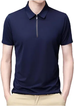 Mnjyihy Men Summer Short Sleeve Polo Shirt Solid Thin Zipper Collar Business Slim Quick-Dry Casual Golf T-Shirt