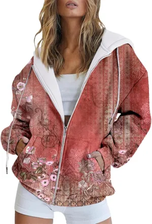 Muyise Women's Oversized Sweatshirt Full Zip Up Hoodie Long Sleeve Casual Drawstring Hooded Jackets Trendy Fall Outfits