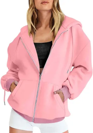 Muyise Women's Oversized Zip Up Hoodie Trendy Fall Outfits Casual Long Sleeve Drawstring Baggy Streetwear with Pockets