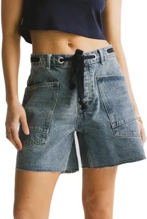 Mxiqqpltky Drawstring Jean Shorts Womens Casual High Waisted Straight Leg Baggy Denim Shorts Summer Loose Fit Short Jeans Y2K