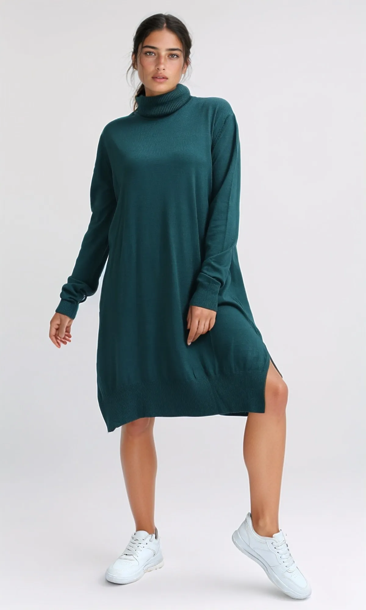 O201336 - Turtle Neck Knitted Pullover - Dark Green