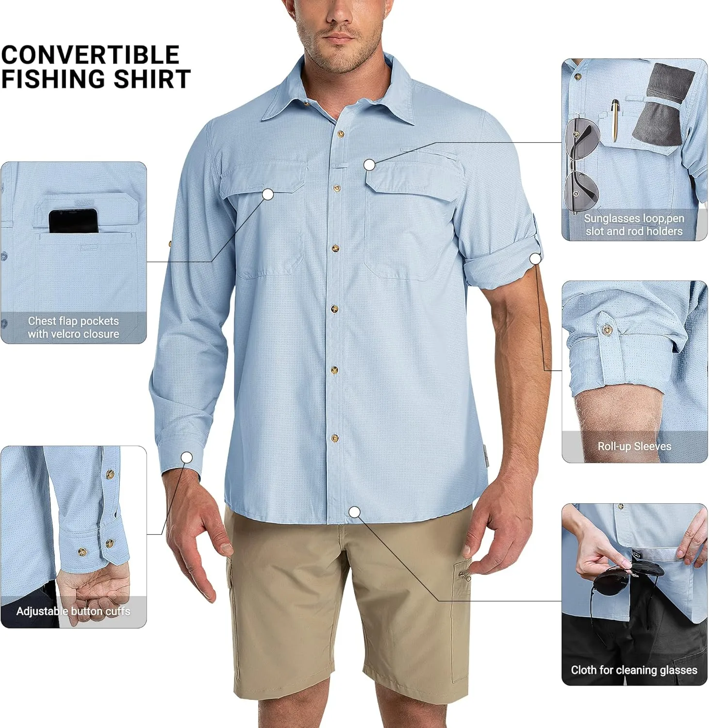 Outdoor Ventures Men's UPF 50  UV Sun Protection Shirt, Long Sleeve Hiking Fishing Shirt Cooling Quick Dry for Safari Travel