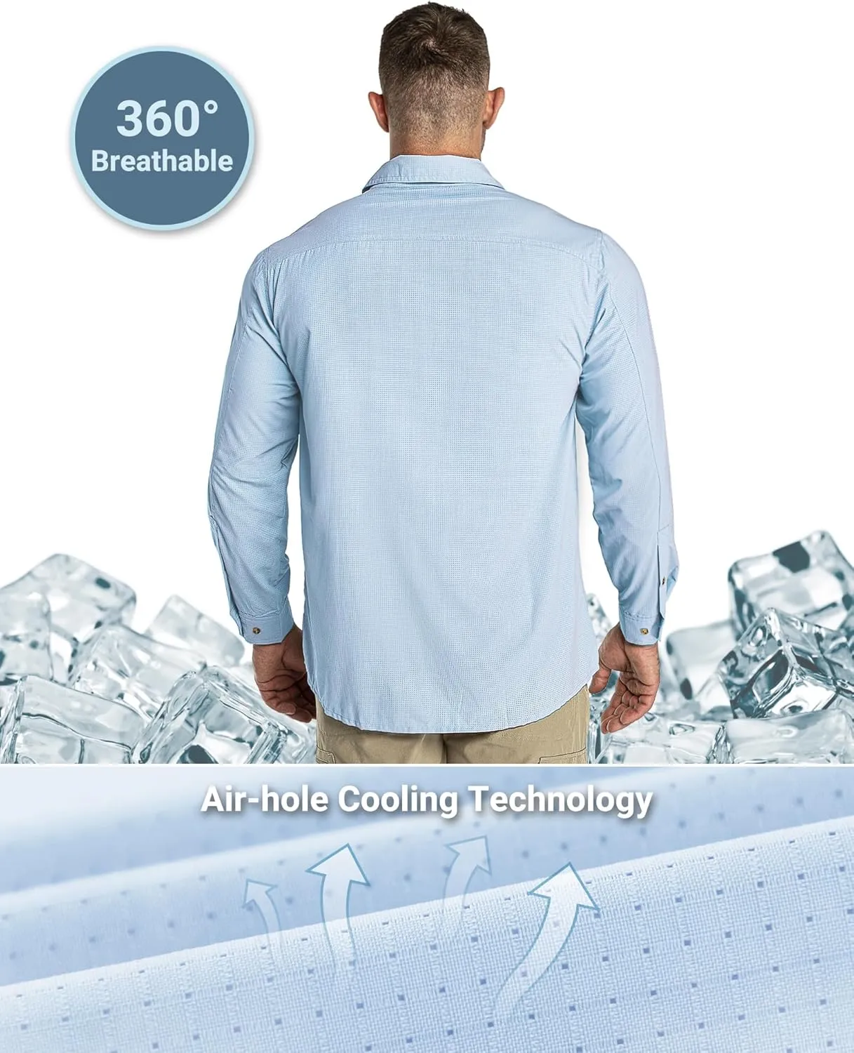 Outdoor Ventures Men's UPF 50  UV Sun Protection Shirt, Long Sleeve Hiking Fishing Shirt Cooling Quick Dry for Safari Travel