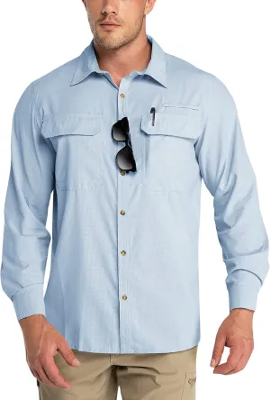Outdoor Ventures Men's UPF 50  UV Sun Protection Shirt, Long Sleeve Hiking Fishing Shirt Cooling Quick Dry for Safari Travel