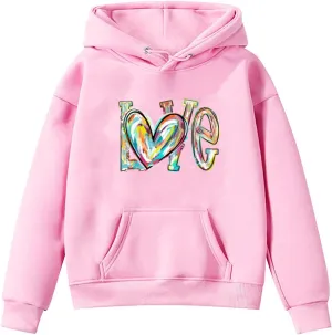 Oversized Hooded Sweatshirts for Teen Girls Cute Hoodies with Pockets Heart Print Graphic Pullover Shirts Tops