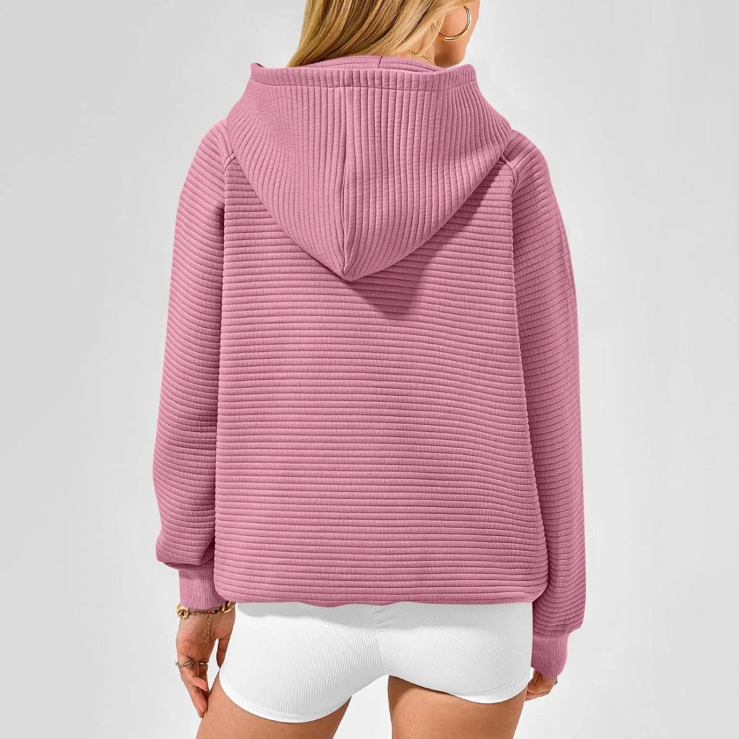 Oversized Hoodie for Women Cute Quilted Hooded Sweatshirt Casual Long Sleeve Pullover Tops with Pocket Travel Outfits