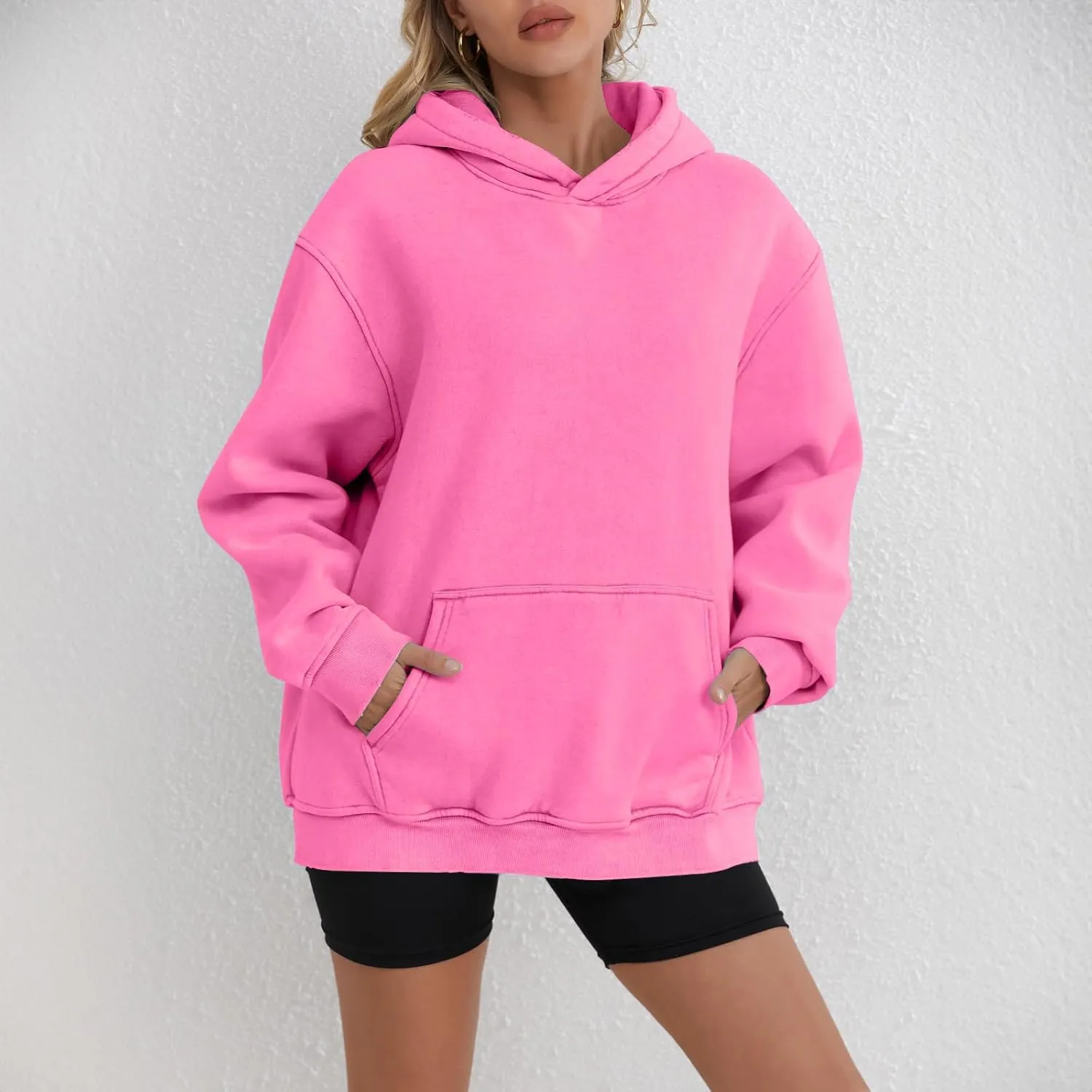Oversized Hoodies for Women Trendy Plus Size Long Sleeve Solid Sweatshirt Loose Casual Comfy Pullover Top with Pocket