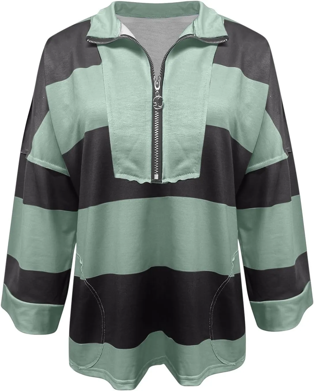 Oversized Striped Long Sleeve Sweatshirts For Women Half Zip Casual Loose Pullover Hoodies Fall Tops With Pockets