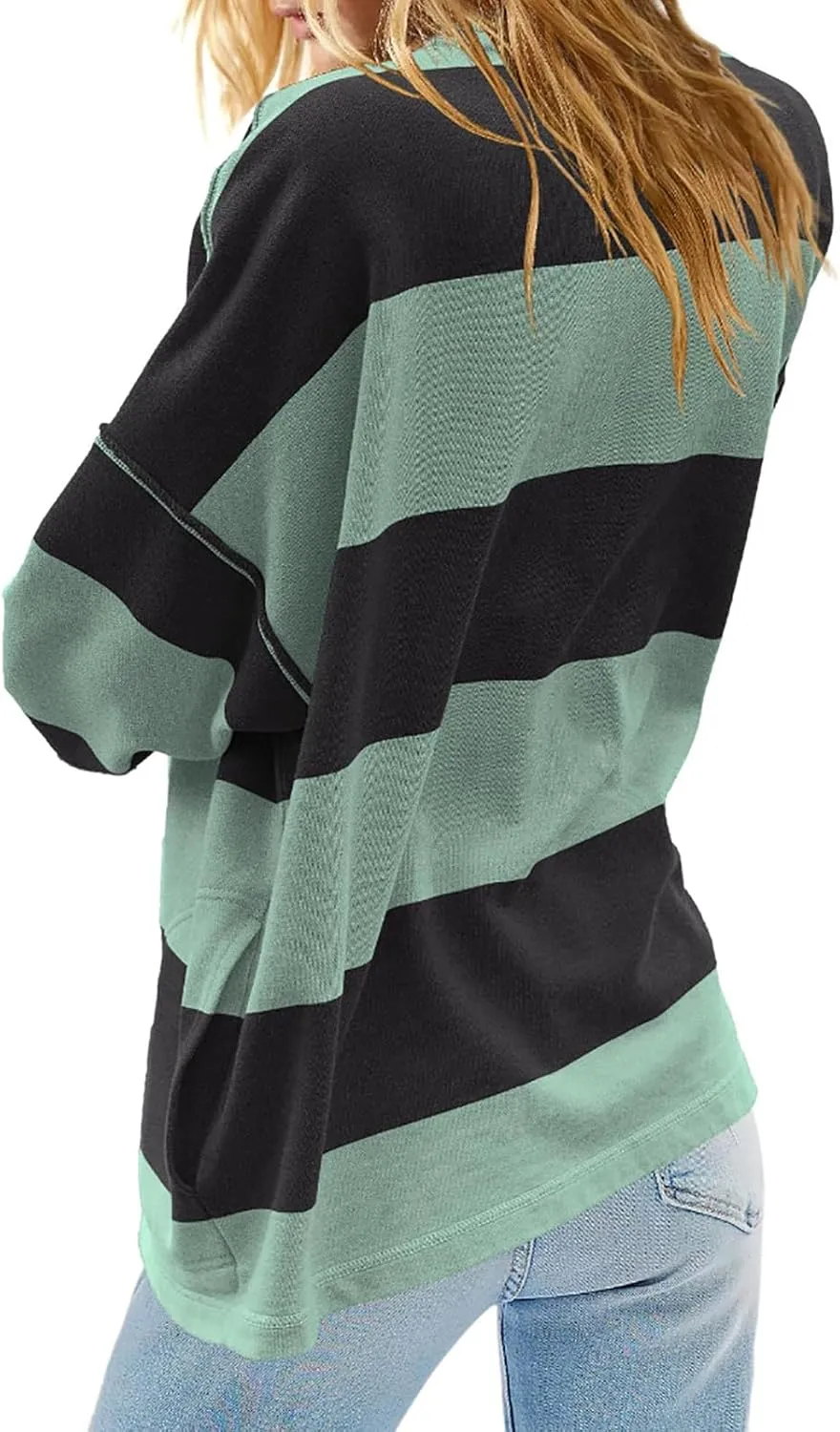 Oversized Striped Long Sleeve Sweatshirts For Women Half Zip Casual Loose Pullover Hoodies Fall Tops With Pockets