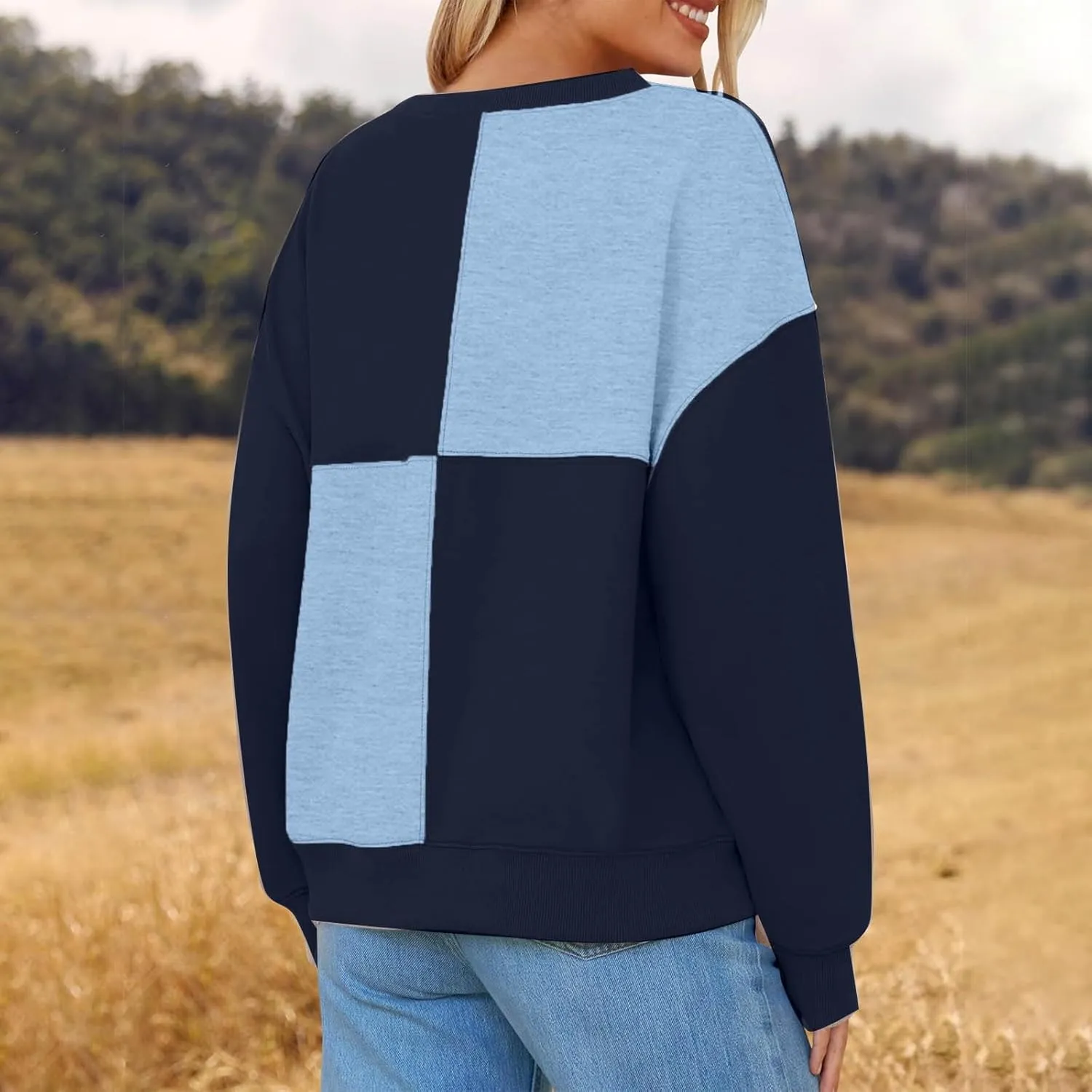 Oversized Sweatshirt For Women Cute Long Sleeve Creweck Color Block Pullover Tops Teen Girls Fall Fashion Outfits
