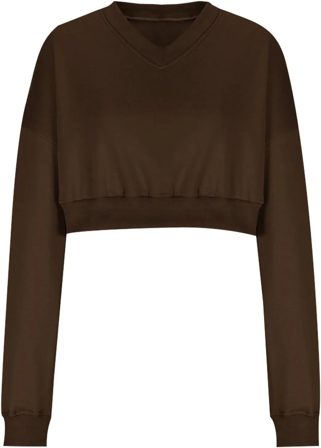 Oversized Sweatshirt Women Loose Fit v Neck Fleece Lined Cropped Shirts Drop Sleeve Solid Pullover Hoodies No Hood
