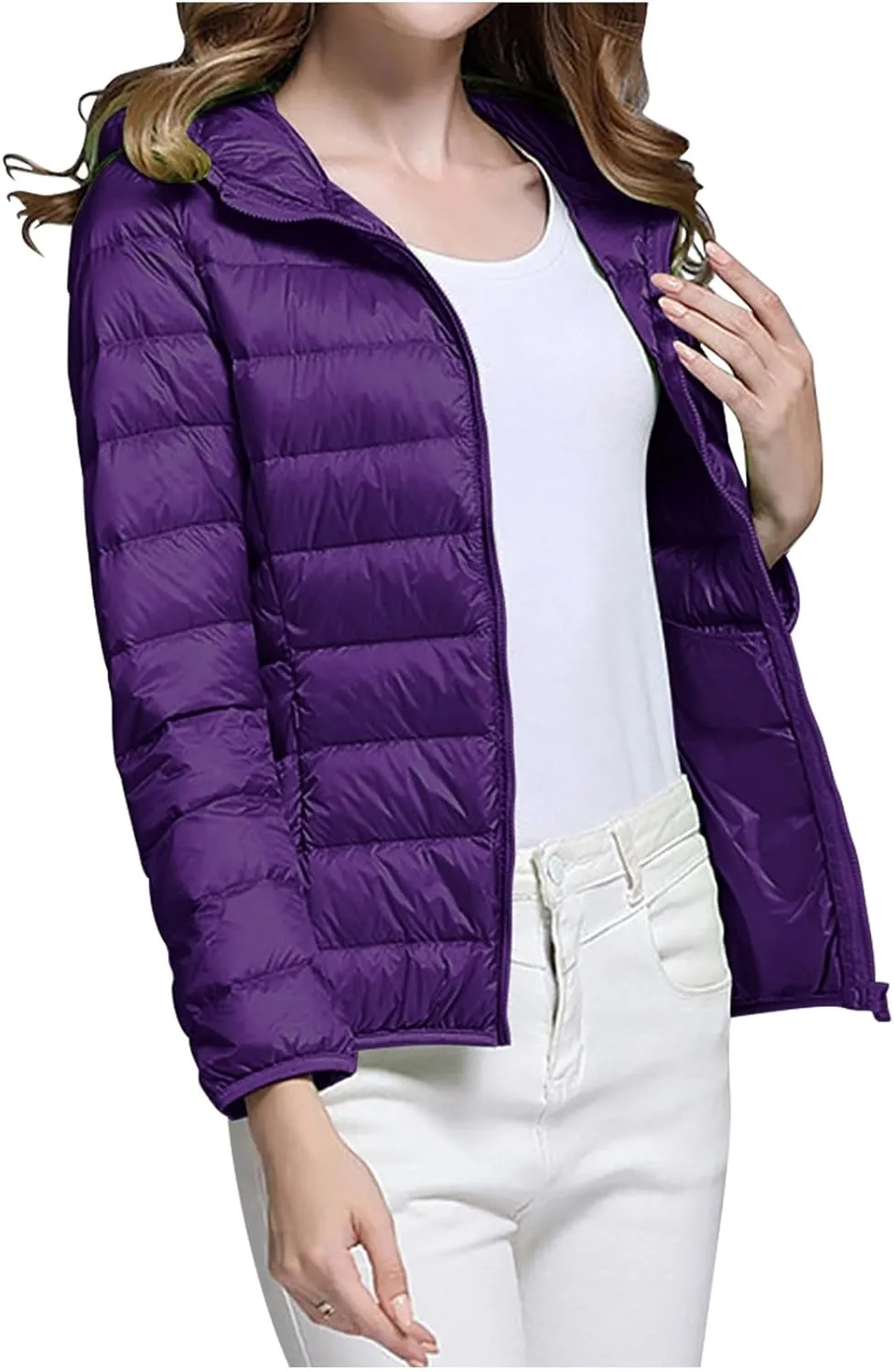 Packable Puffer Jacket for Women Lightweight Down Coat Full-Zip Quilted Jackets Water-Resistant Warm Outwear