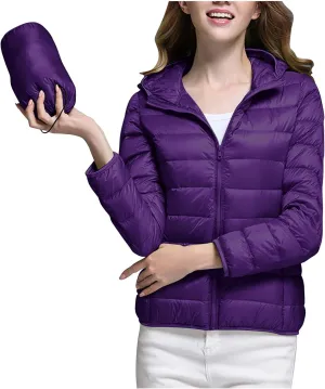 Packable Puffer Jacket for Women Lightweight Down Coat Full-Zip Quilted Jackets Water-Resistant Warm Outwear