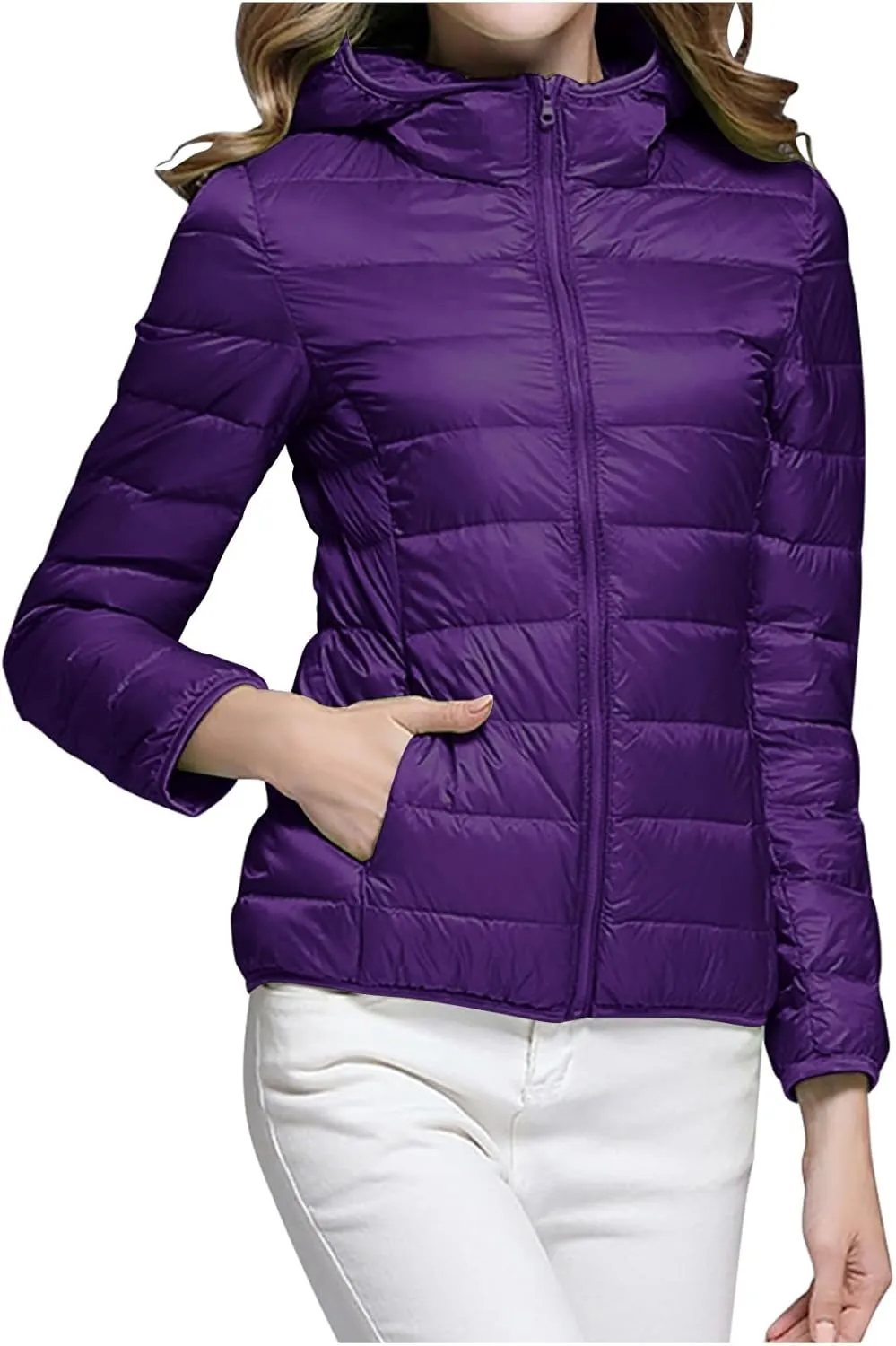 Packable Puffer Jacket for Women Lightweight Down Coat Full-Zip Quilted Jackets Water-Resistant Warm Outwear