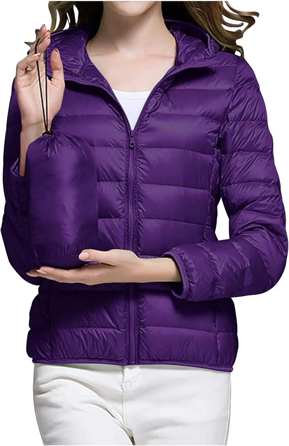 Packable Puffer Jacket for Women Lightweight Down Coat Full-Zip Quilted Jackets Water-Resistant Warm Outwear