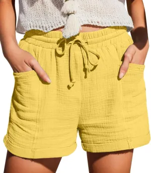 Pants for Women Lounge Elastic Waist Solid Color Pants Fashion Loose Drawstring Wide Leg Shorts with Pockets