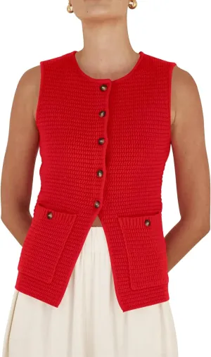 PEHMEA Women's Sweater Vest Sleeveless Button Down Spring Summer Tank Tops Trendy Cardigan Sweater Vests with Pockets