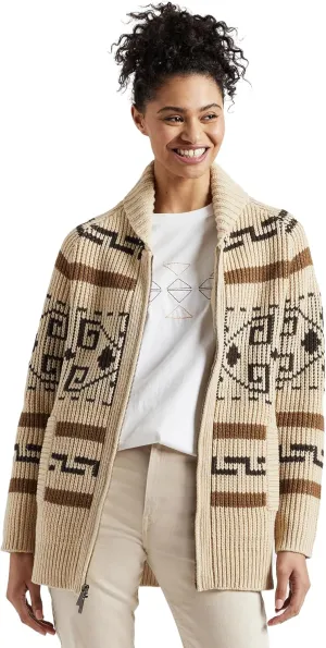 Pendleton Womens Westerley, Cardigan Sweater, 100% Virgin Wool, Sweaters for Women, Heavy Cable Knitted Sweater - Tan/Brown