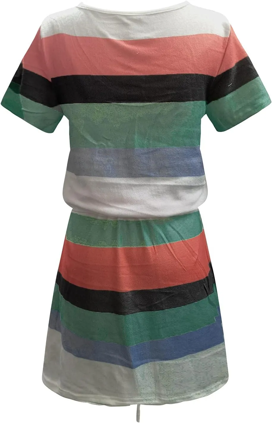 Petite Dresses for Women 2025 Summer Drawstring Waist Stripes Dress Casual Short Sleeve V Neck Mini Dress with Pocket
