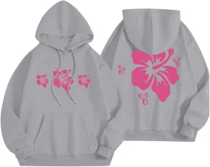 Pink Graphic Hoodie For Women 2024 Cute Preppy Hoodies Teen Girls Oversized Sweatshirt Y2k Drawstring Pullover With Pockets