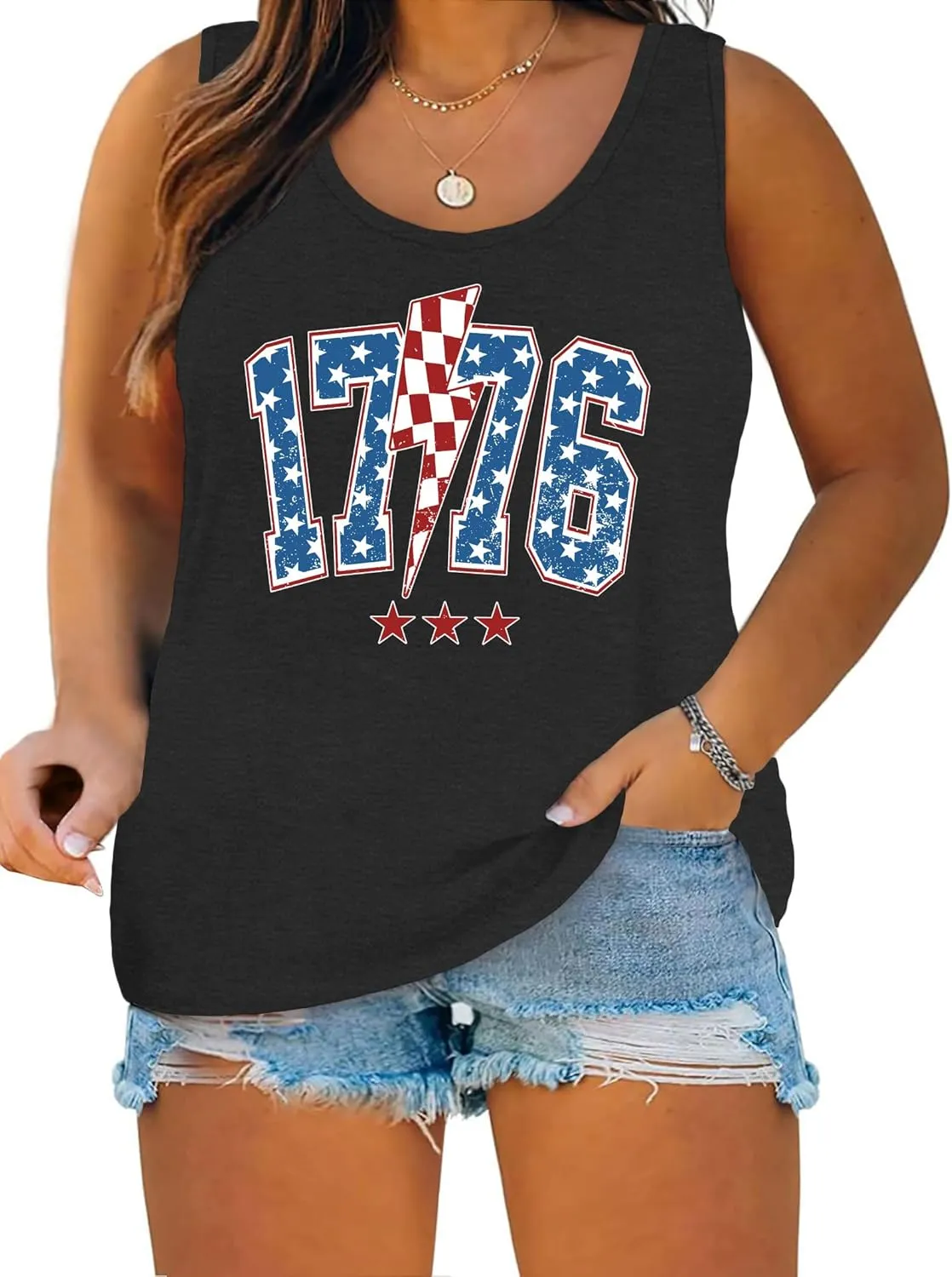 Plus Size American Flag Shirt for Women 4th of July Tank Top Patriotic Sleeveless Shirt USA Print Racerback Vest