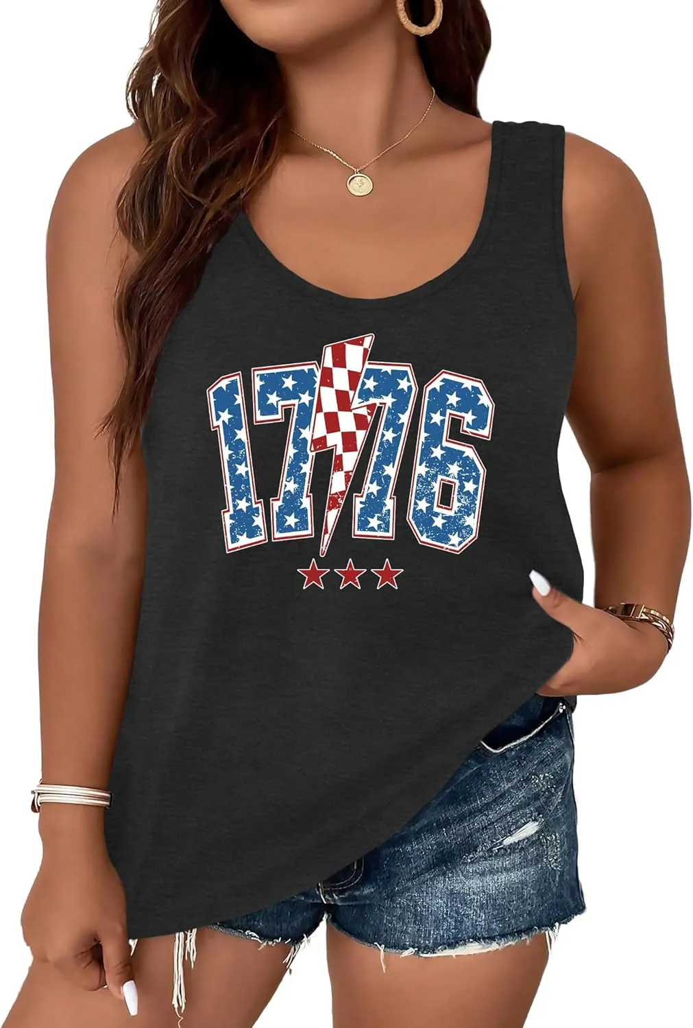 Plus Size American Flag Shirt for Women 4th of July Tank Top Patriotic Sleeveless Shirt USA Print Racerback Vest
