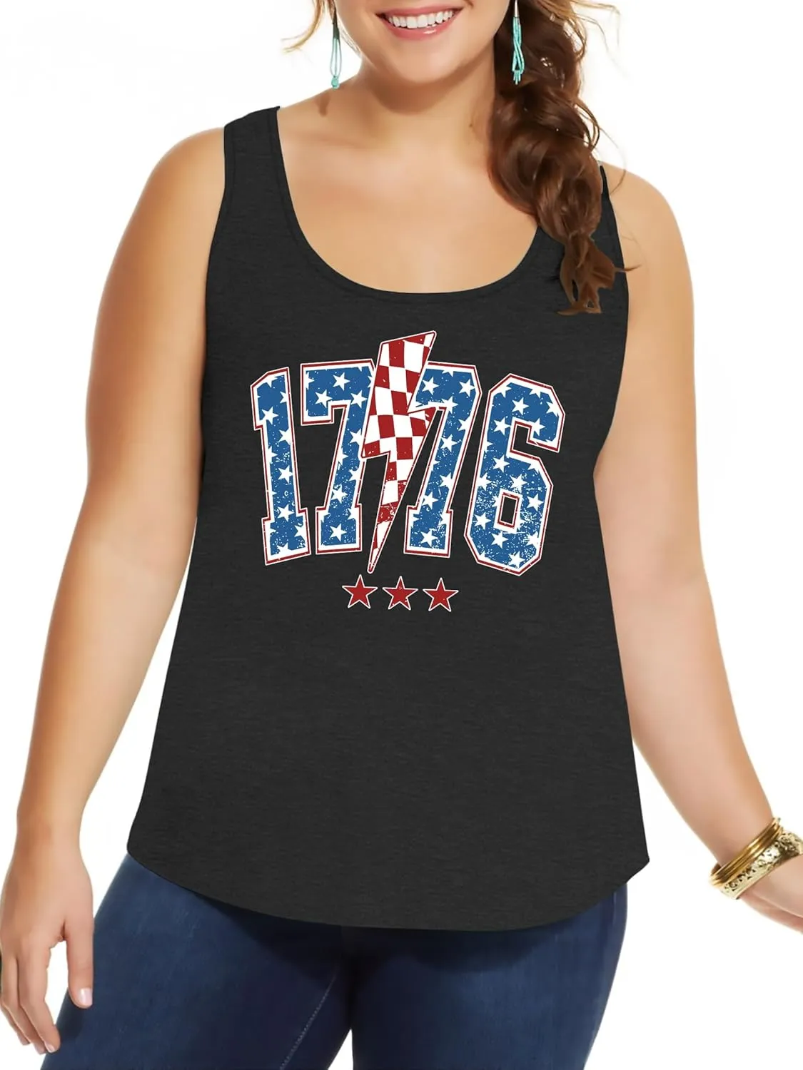 Plus Size American Flag Shirt for Women 4th of July Tank Top Patriotic Sleeveless Shirt USA Print Racerback Vest