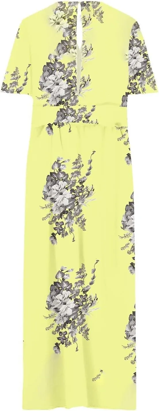 Plus Size Dresses for Curvy Women Wedding Guest Formal Cocktail Maxi V Neck Short Sleeve Split Dress