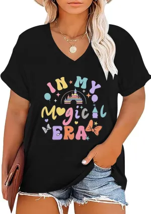 Plus Size Magic Kingdom Shirts for Women Castle Graphic T Shirt Cute Holiday Shirt Princess Tee Funny Vacation Tops