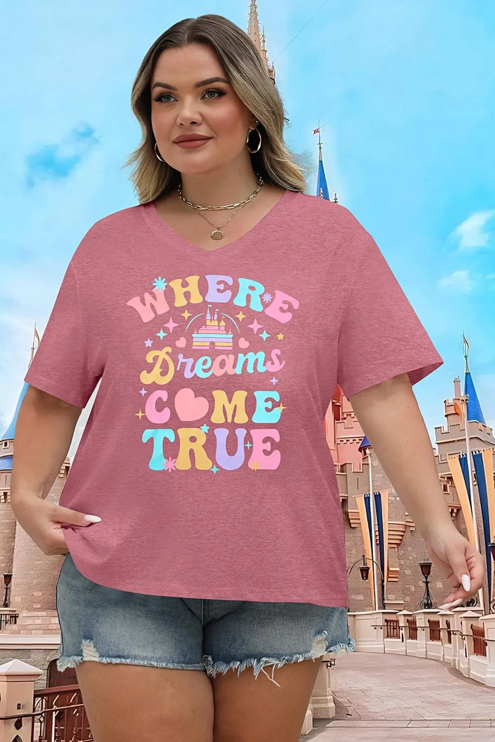 Plus Size Magic Kingdom Shirts for Women Castle Graphic T Shirt Cute Holiday Shirt Princess Tee Funny Vacation Tops