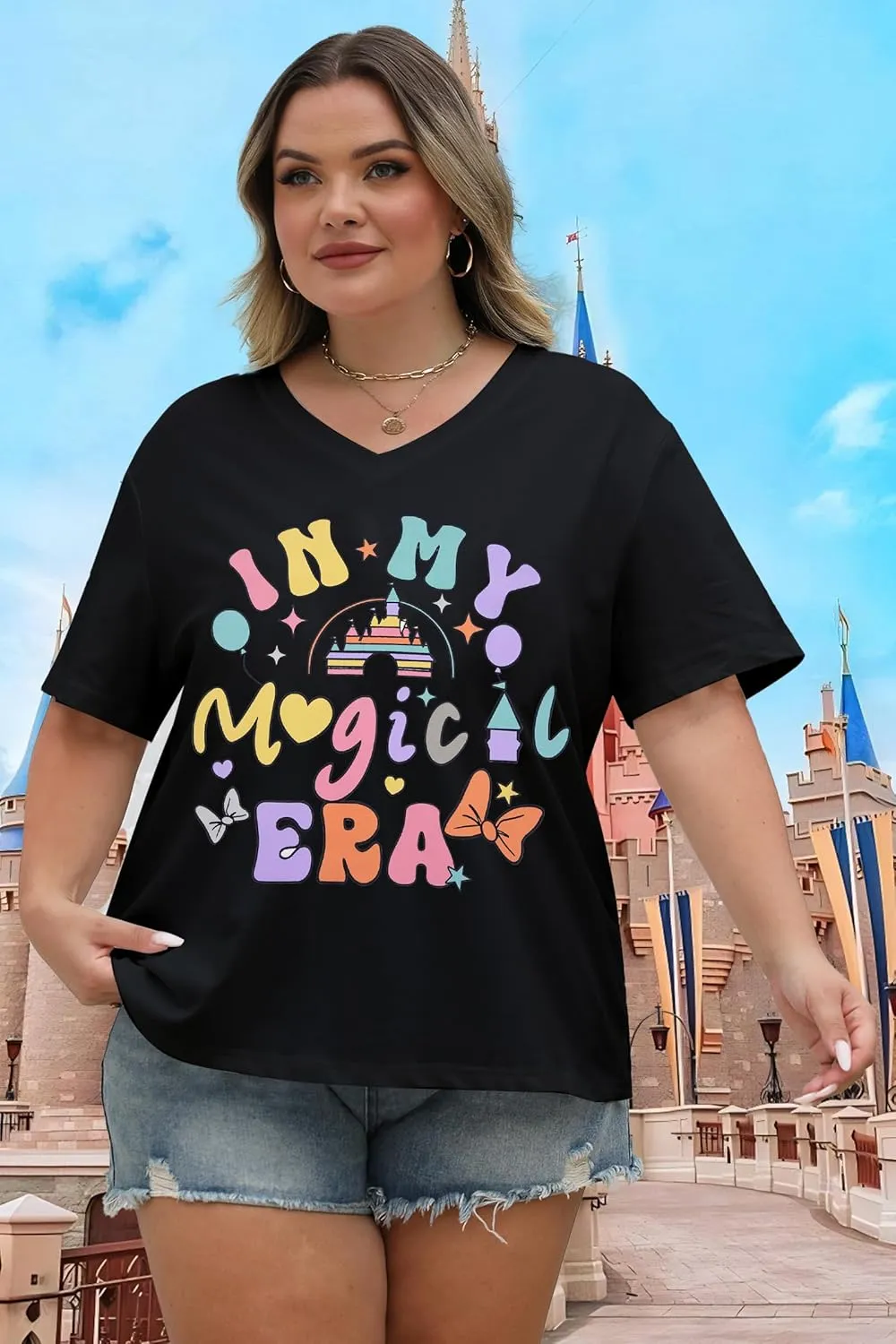 Plus Size Magic Kingdom Shirts for Women Castle Graphic T Shirt Cute Holiday Shirt Princess Tee Funny Vacation Tops