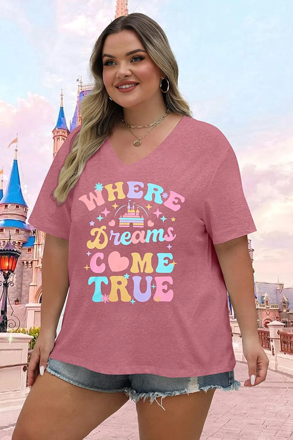 Plus Size Magic Kingdom Shirts for Women Castle Graphic T Shirt Cute Holiday Shirt Princess Tee Funny Vacation Tops