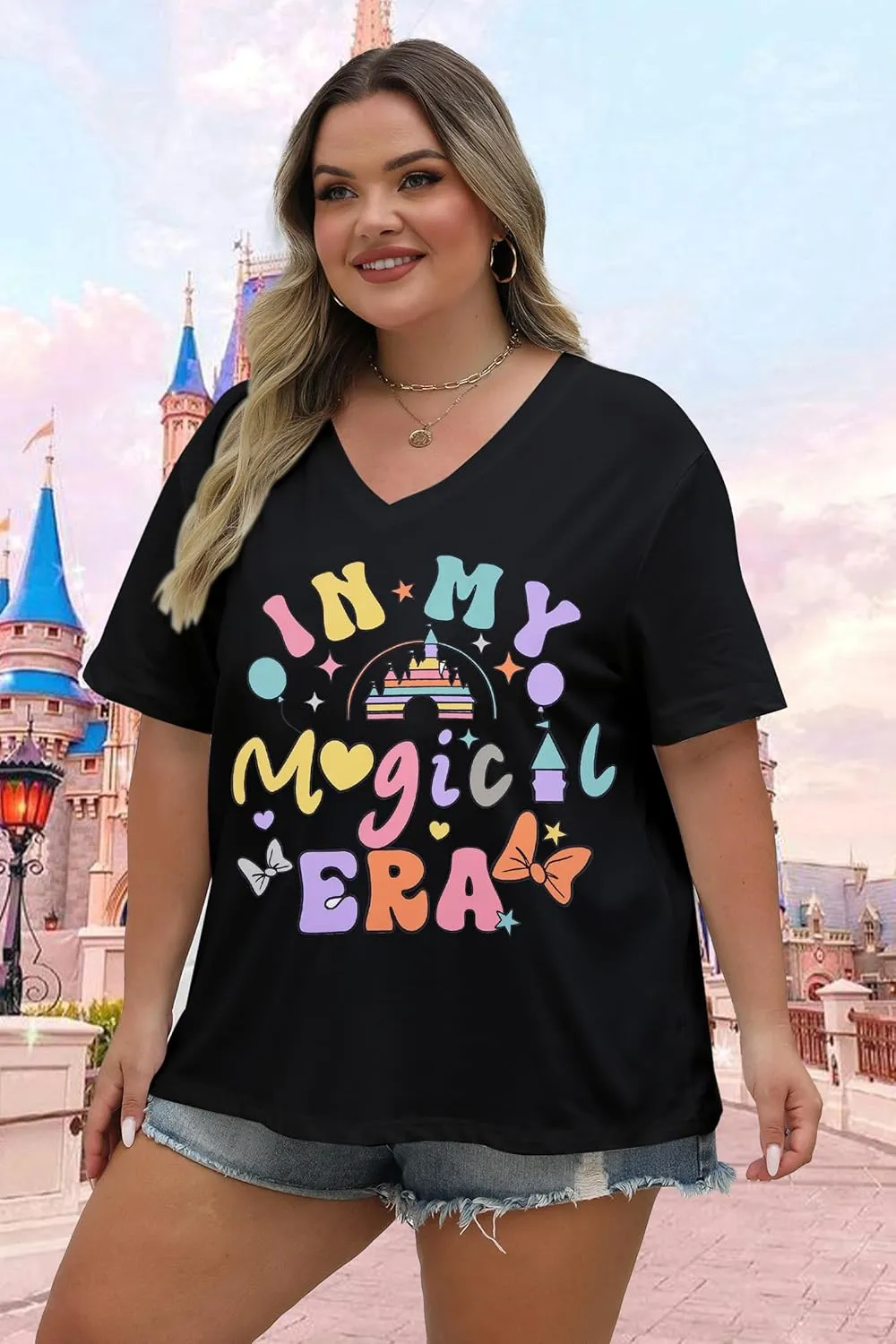 Plus Size Magic Kingdom Shirts for Women Castle Graphic T Shirt Cute Holiday Shirt Princess Tee Funny Vacation Tops