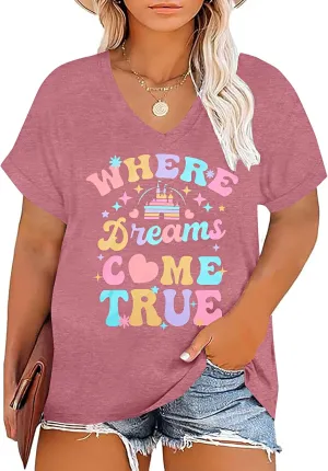 Plus Size Magic Kingdom Shirts for Women Castle Graphic T Shirt Cute Holiday Shirt Princess Tee Funny Vacation Tops