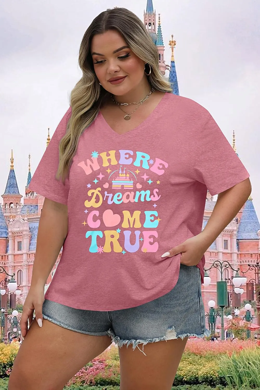 Plus Size Magic Kingdom Shirts for Women Castle Graphic T Shirt Cute Holiday Shirt Princess Tee Funny Vacation Tops