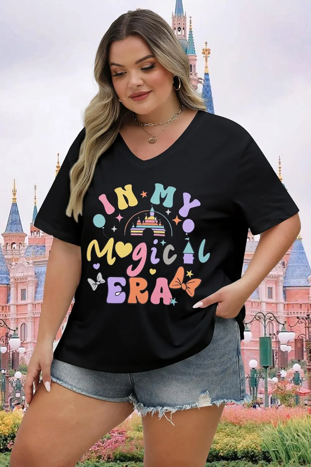 Plus Size Magic Kingdom Shirts for Women Castle Graphic T Shirt Cute Holiday Shirt Princess Tee Funny Vacation Tops