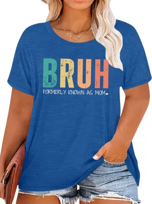 Plus Size Mama Shirt for Women Mama Mommy Mom Bruh Tshirt Funny Mom Tops Casual Short Sleeve T Shirt