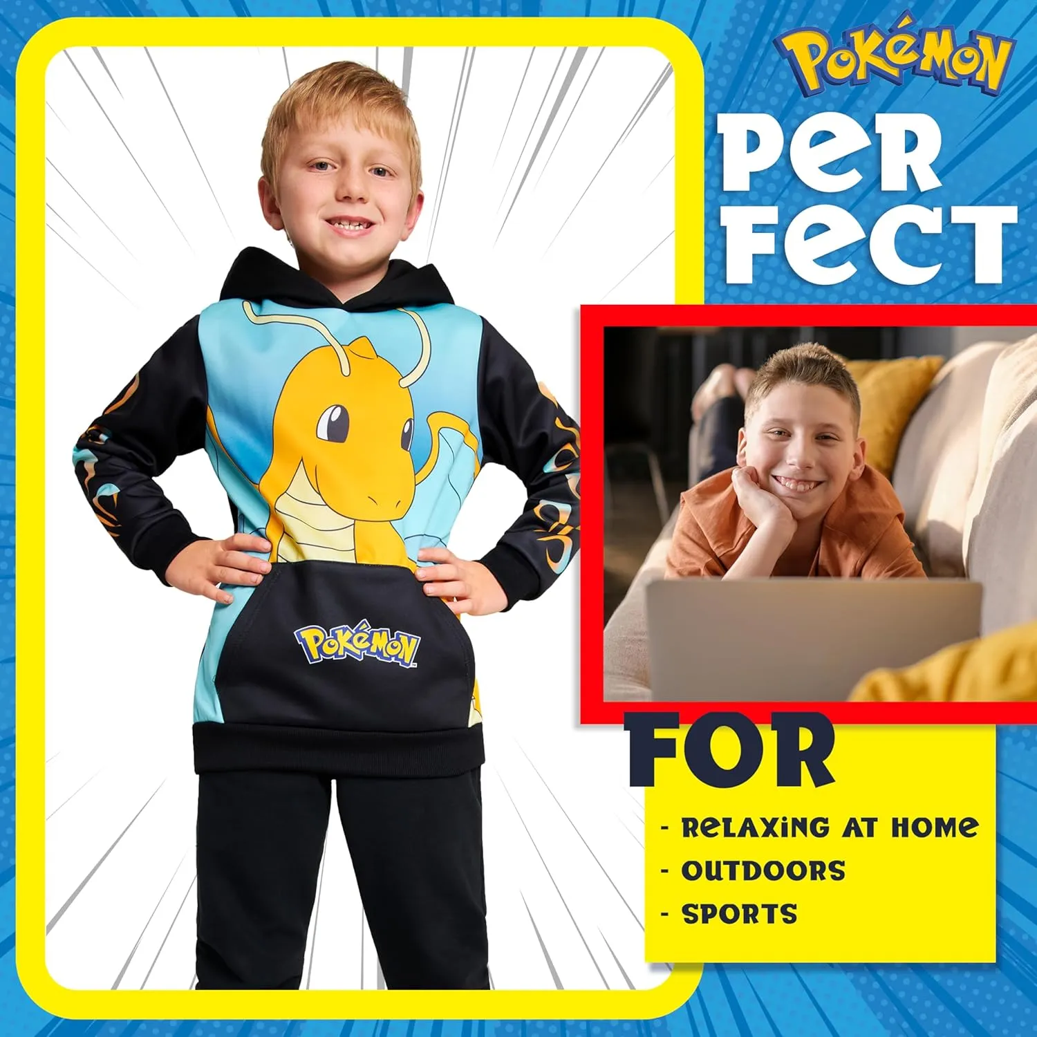 Pokemon Hoodie for Boys & Teens Hooded Sweatshirt Warm Anime Pikachu Sweater