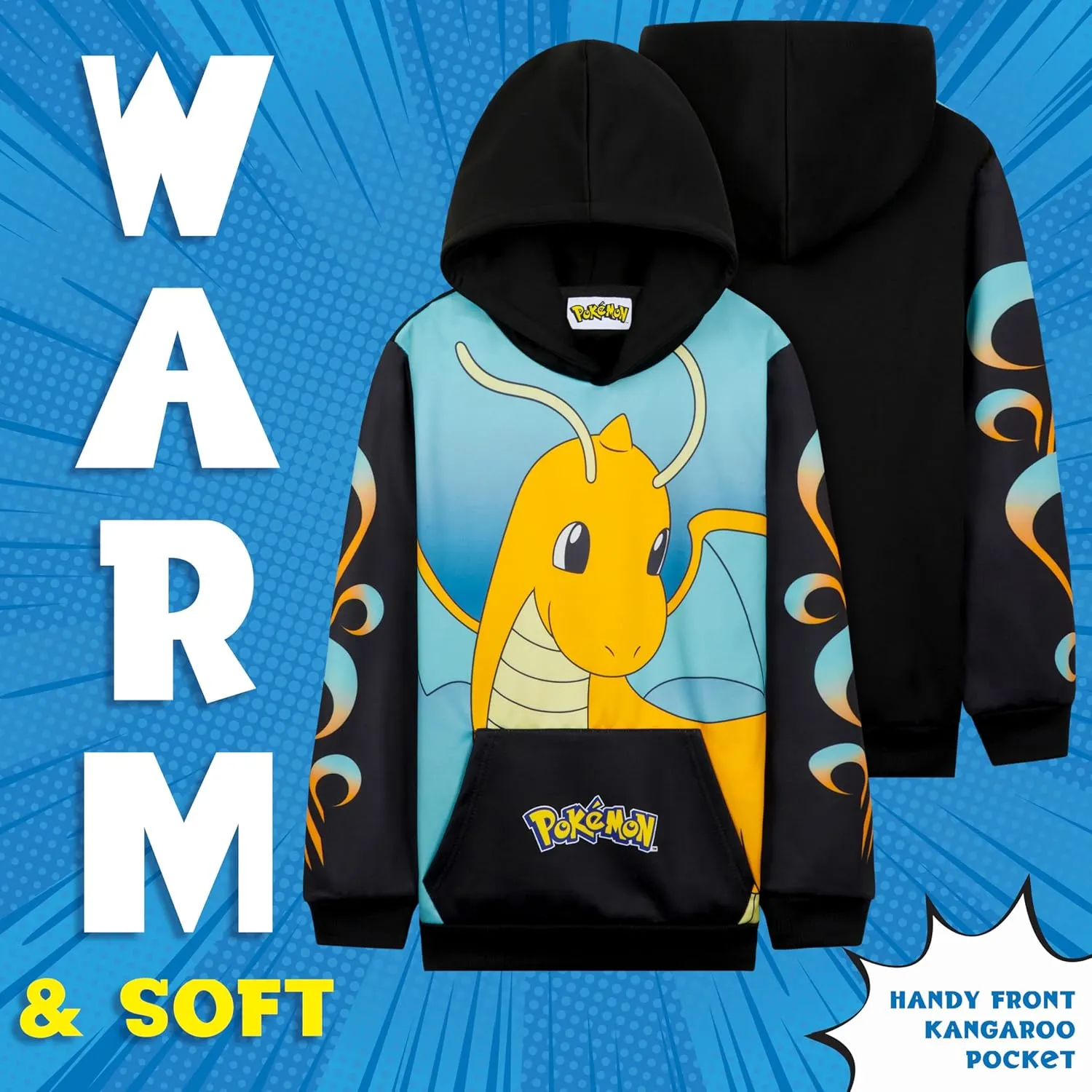 Pokemon Hoodie for Boys & Teens Hooded Sweatshirt Warm Anime Pikachu Sweater