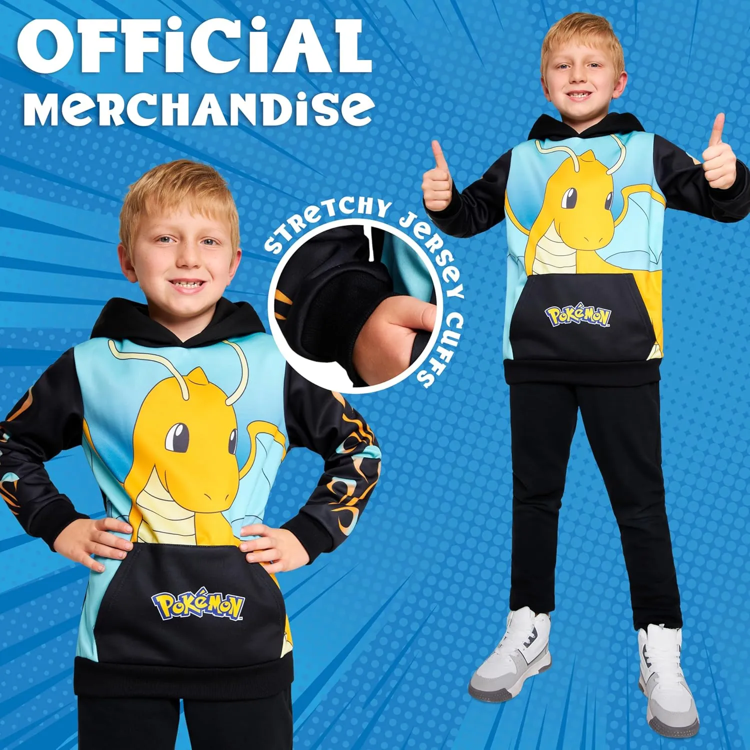 Pokemon Hoodie for Boys & Teens Hooded Sweatshirt Warm Anime Pikachu Sweater