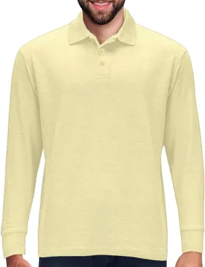Premium Wear Long Sleeve Polo Shirt for Men, Cotton-Blend Fabric Golf Shirt with Collar, 3-Button Placket, Stain Guard