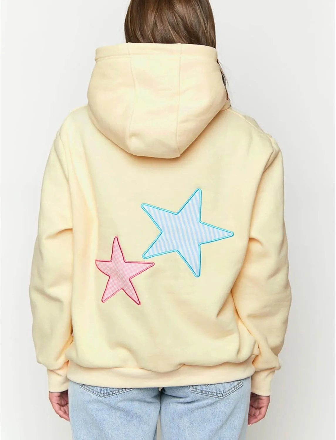 Preppy Embroidered Flower Hoodies for Teen Girl Women Y2K Back Graphic Printed Oversized Pullover Hooded Sweatshirts