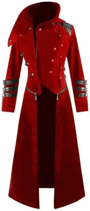Prime Quality Scorpion Men's Hooded Trench Coat Long Jacket Red/Black Gothic Steampunk