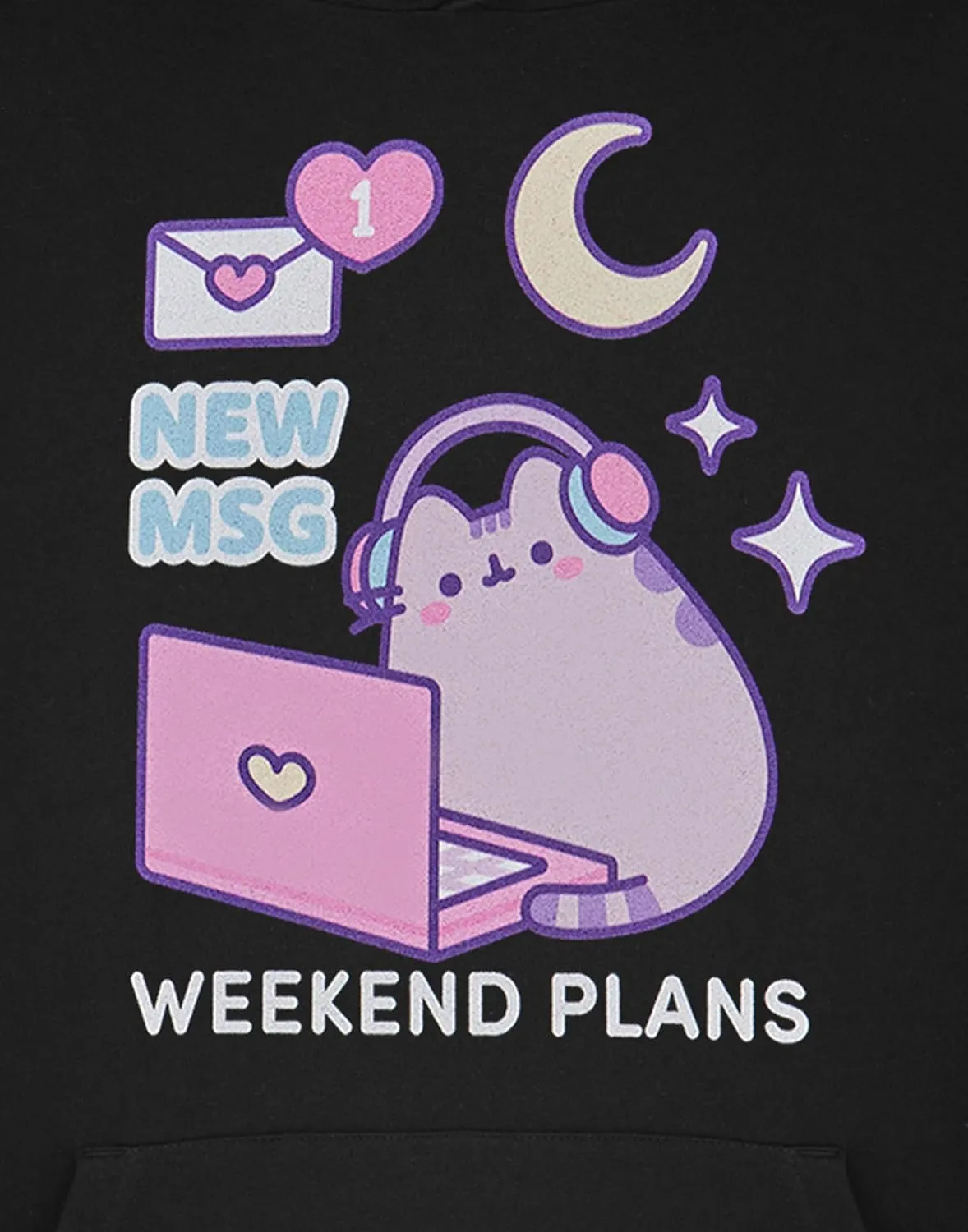 Pusheen Womens Hoodie | Ladies Graphic Hooded Sweatshirt in Black | Cat Kitten Laptop New Msg Love Hearts Apparel Sweater