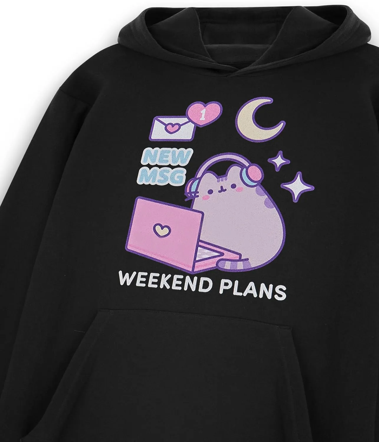 Pusheen Womens Hoodie | Ladies Graphic Hooded Sweatshirt in Black | Cat Kitten Laptop New Msg Love Hearts Apparel Sweater