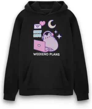 Pusheen Womens Hoodie | Ladies Graphic Hooded Sweatshirt in Black | Cat Kitten Laptop New Msg Love Hearts Apparel Sweater