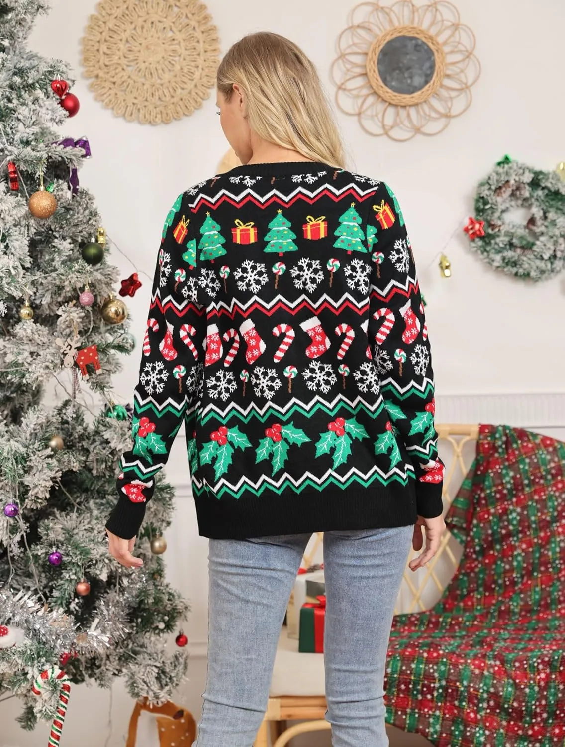 RAISEVERN Ugly Christmas Cardigan Sweater Women Oversized Knit Open Front Tops